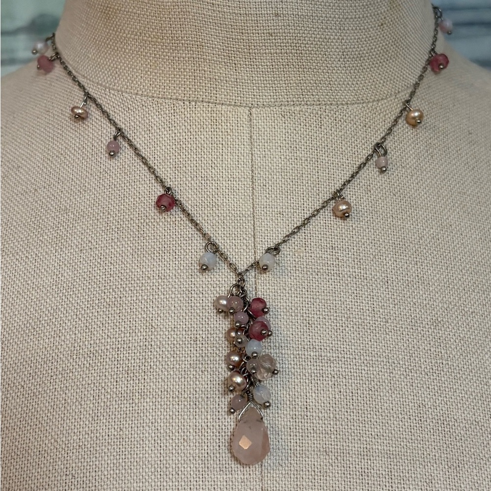 Pink quartz and silver Necklace